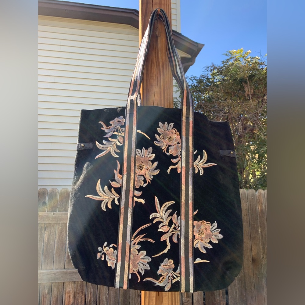 Free People Embroidered Leather Tote